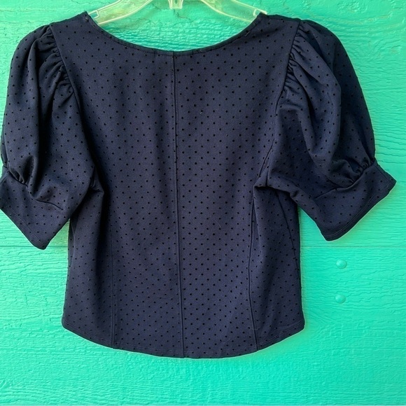 MAEVE SWISS DOT MILKMAID CORSET PUFF SLEEVES NAVY BLOUSE SZ SMALL EUC - Picture 8 of 8